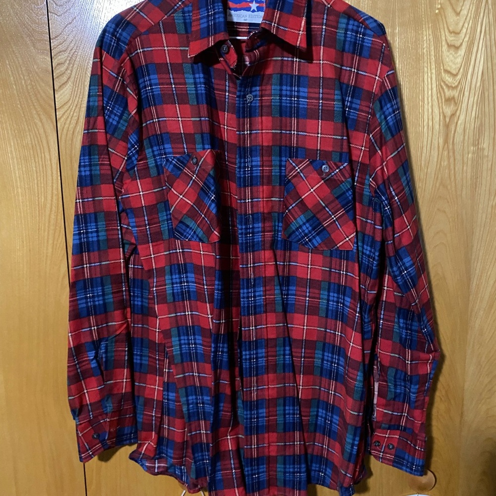 Men’s Red and Blue button up shirt